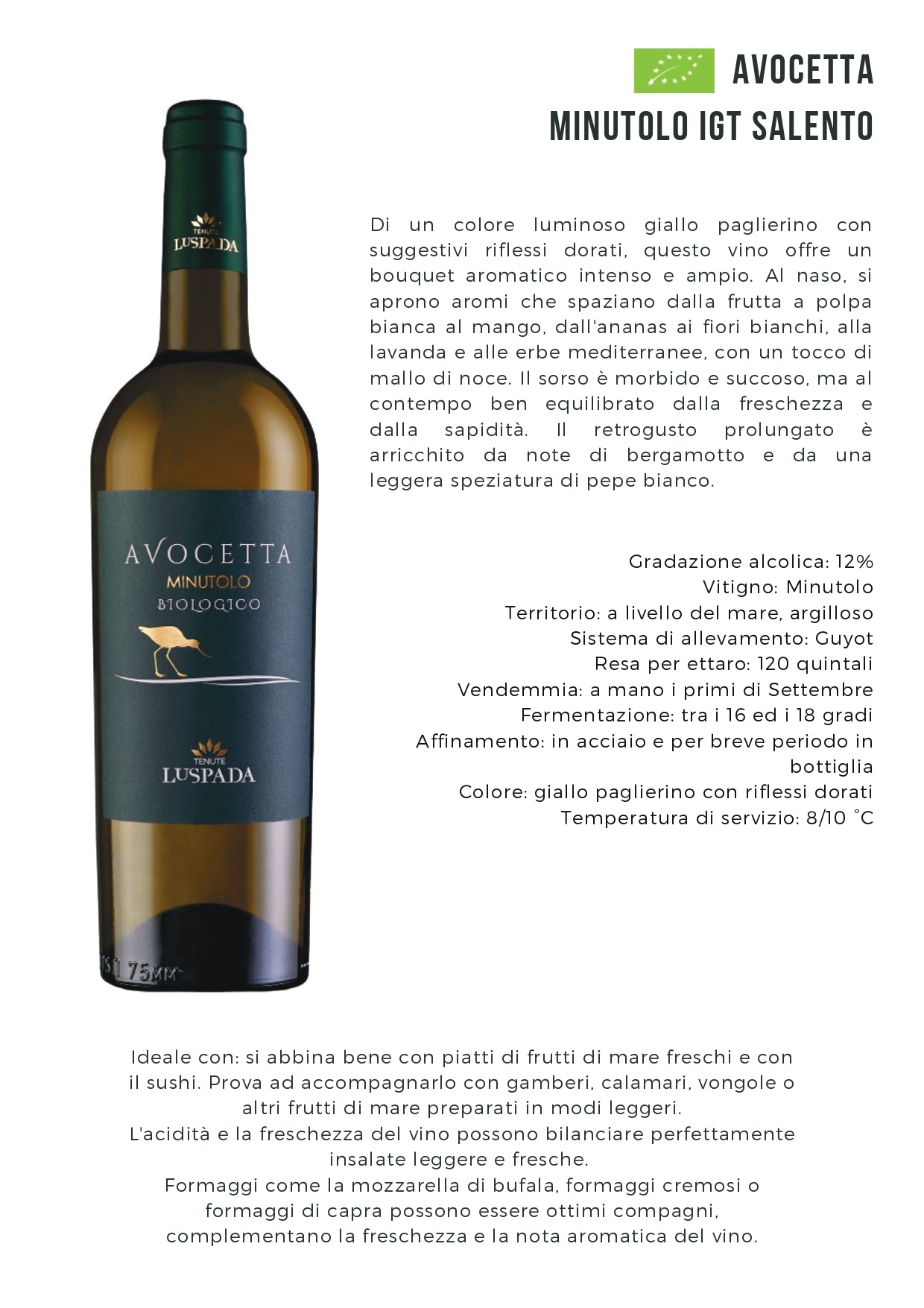 AVOCETTA - MINUTOLO SALENTO BIO IGT - 75CL - TENUTE LU SPADA
