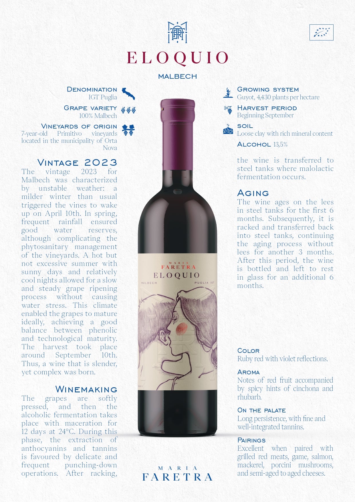 VINO ROSSO MALBECH ELOQUIO - 75CL - MARIA FARETRA