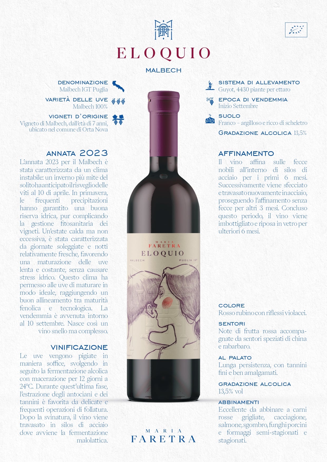 VINO ROSSO MALBECH ELOQUIO - 75CL - MARIA FARETRA