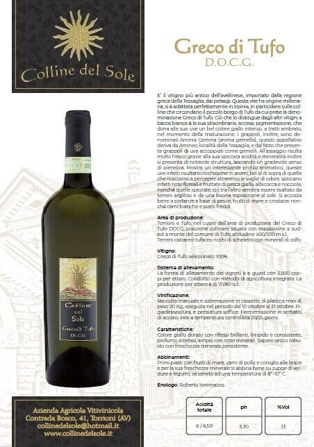 VINO BIANCO GRECO DI TUFO DOCG - 75CL - COLLINE DEL SOLE