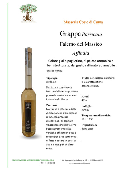 GRAPPA BARRICATA FALERNO DEL MASSICO - 50CL - MASSERIA COSTE DI CUMA