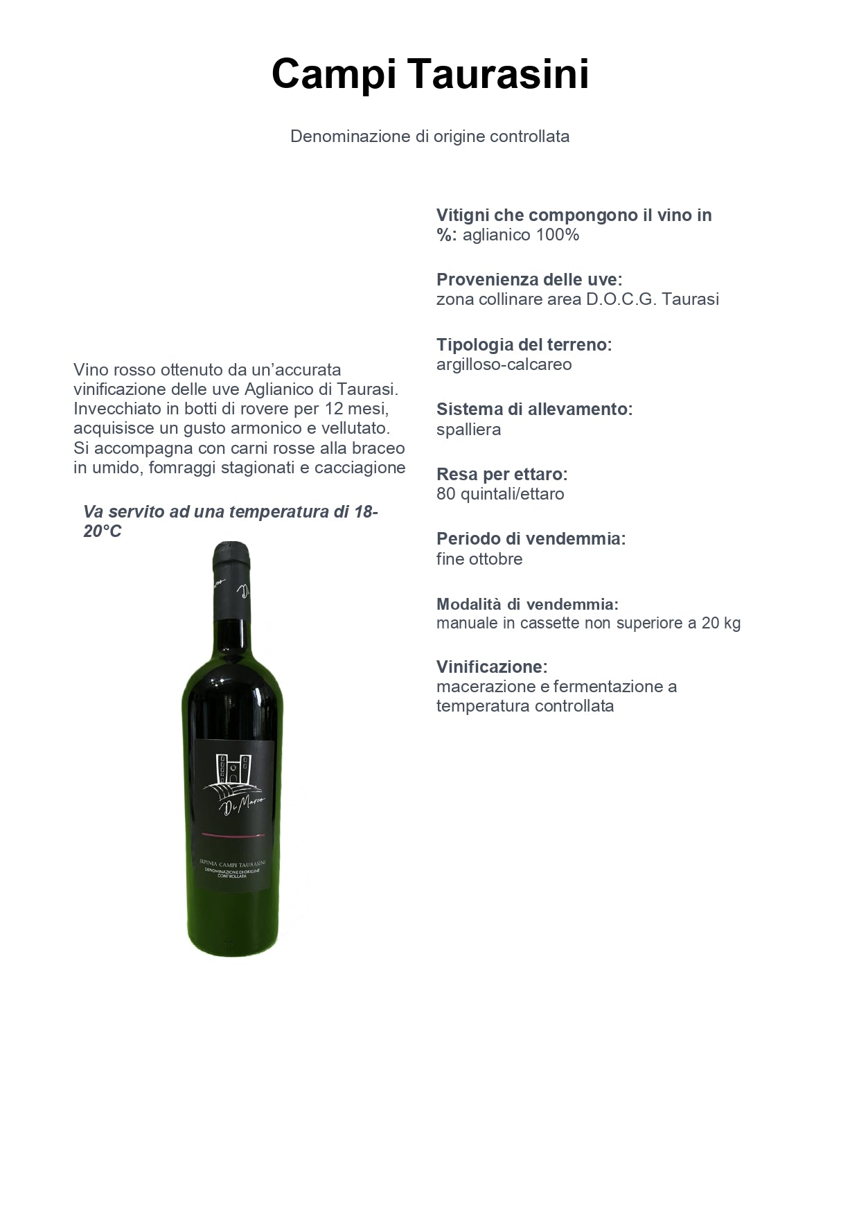 CAMPI TAURASINI DOC - 75CL - CANTINA DI MARCO