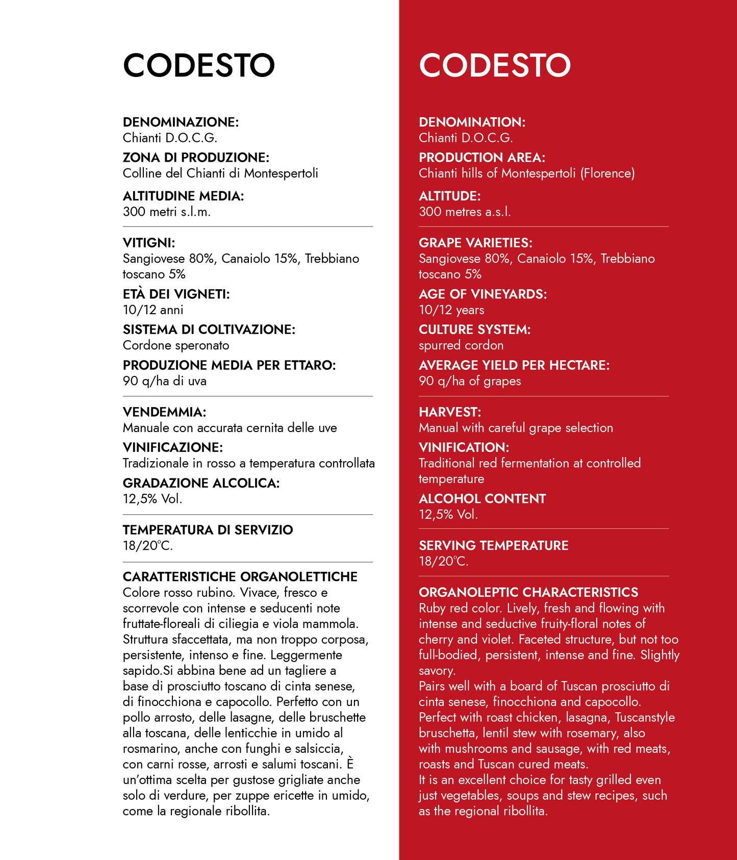 VINO ROSSO CODESTO COLDIBACCO DOCG - 75CL - CANTINE CECCONI