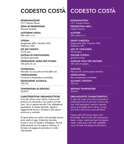VINO ROSSO CODESTO COSTA' COLDIBACCO IGT - 75CL - CANTINE CECCONI