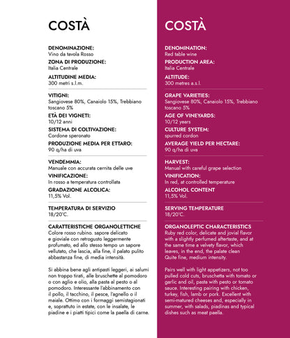 VINO ROSSO COSTA' COLDIBACCO VDT - 75CL - CANTINE CECCONI