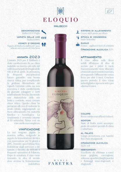 VINO ROSSO MALBECH ELOQUIO - 75CL - MARIA FARETRA