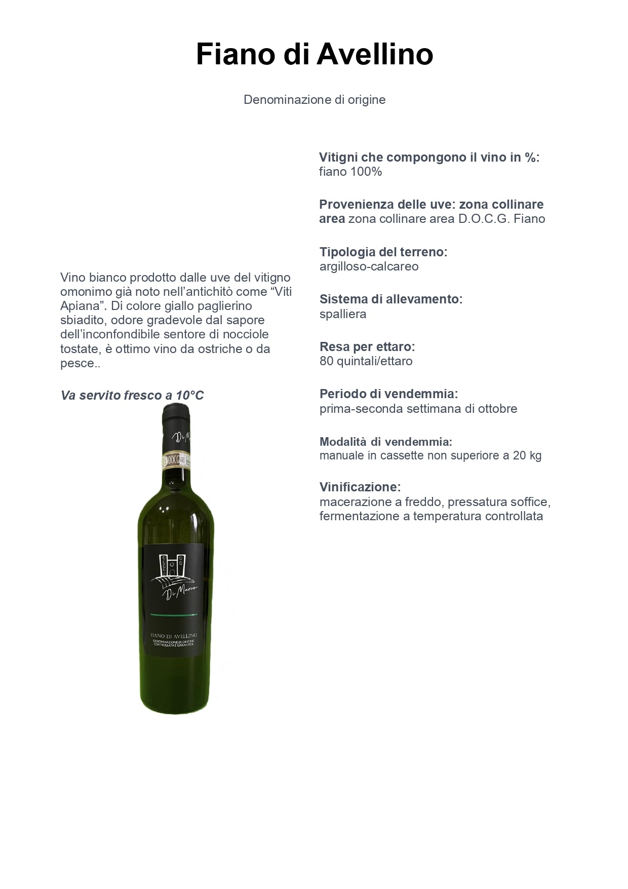 FIANO DI AVELLINO DOCG - 75CL - CANTINA DI MARCO