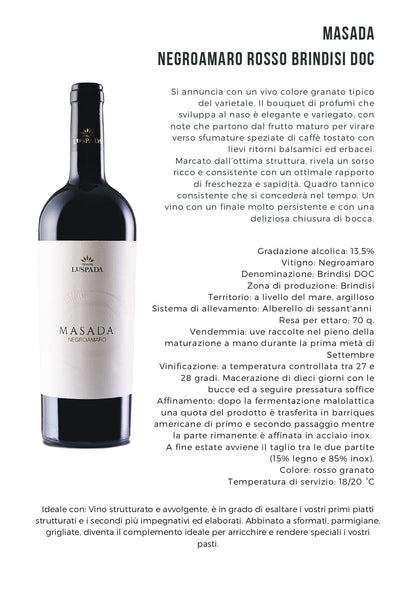 MASADA - NEGROAMARO BRINDISI DOC - 75CL - TENUTE LU SPADA