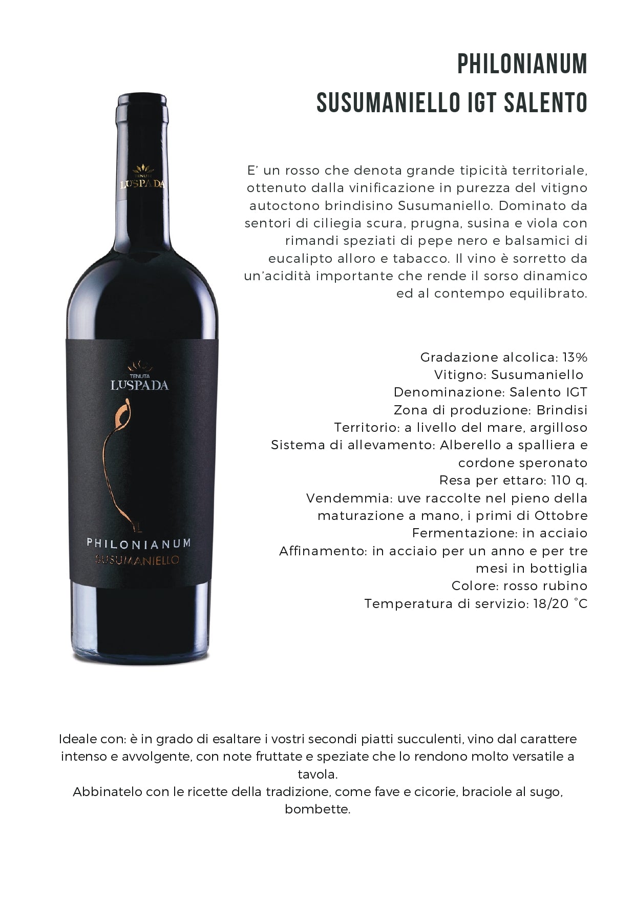 PHILONIANUM - SALENTO IGT SUSUMANIELLO BIO - 75CL - TENUTE LU SPADA