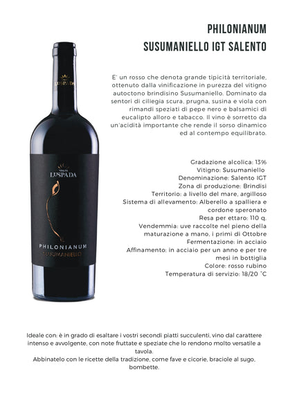 PHILONIANUM - SALENTO IGT SUSUMANIELLO BIO - 75CL - TENUTE LU SPADA