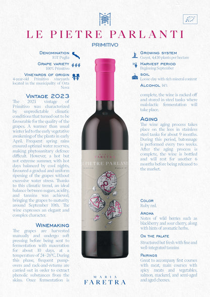 VINO ROSSO PRIMITIVO LE PIETRE PARLANTI - 75CL - MARIA FARETRA