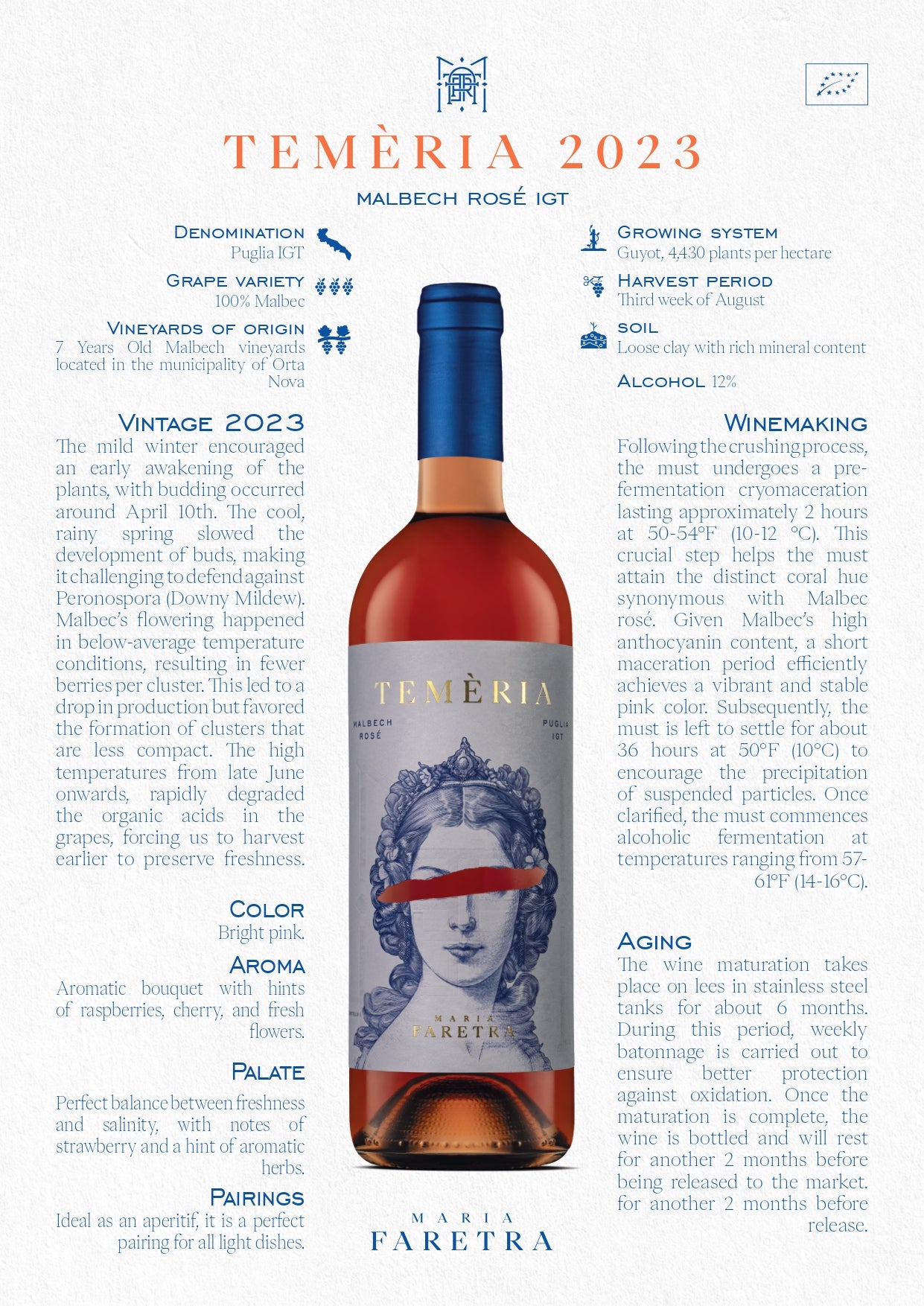 VINO ROSE' MALBECH TEMERIA - 75CL - MARIA FARETRA