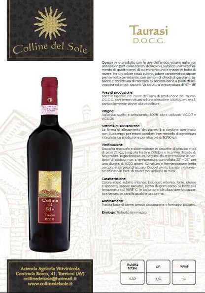 VINO ROSSO TAURASI DOCG - 75CL - COLLINE DEL SOLE