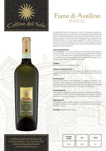 VINO BIANCO FIANO DI AVELLINO DOCG - 75CL - COLLINE DEL SOLE