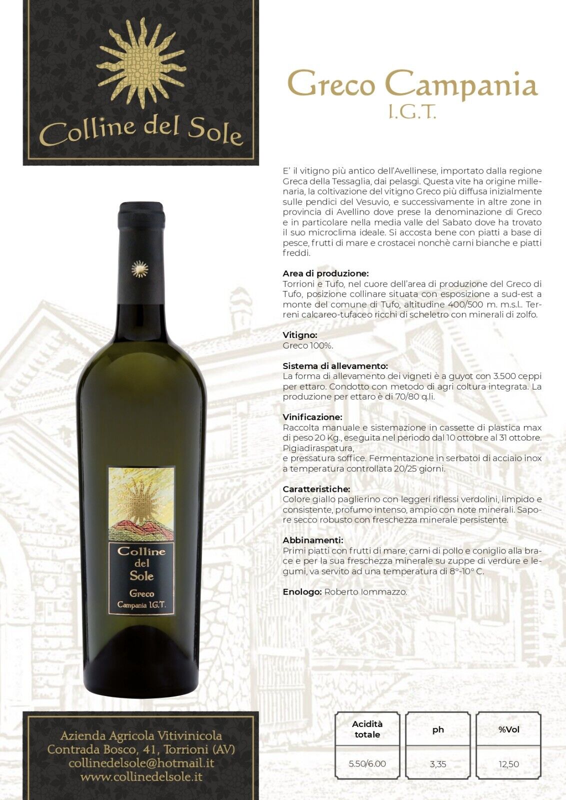 VINO BIANCO GRECO CAMPANIA IGT - 75CL - COLLINE DEL SOLE