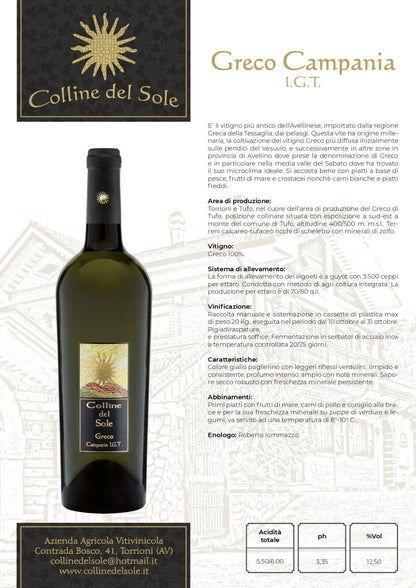 VINO BIANCO GRECO CAMPANIA IGT - 75CL - COLLINE DEL SOLE
