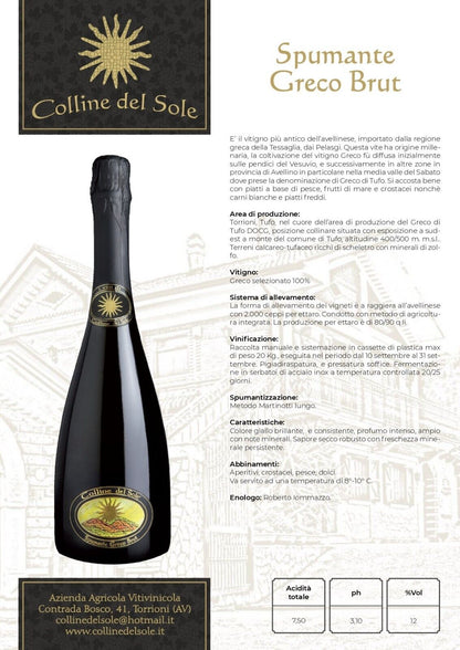 VINO SPUMANTE GRECO BRUT - 75CL - COLLINE DEL SOLE