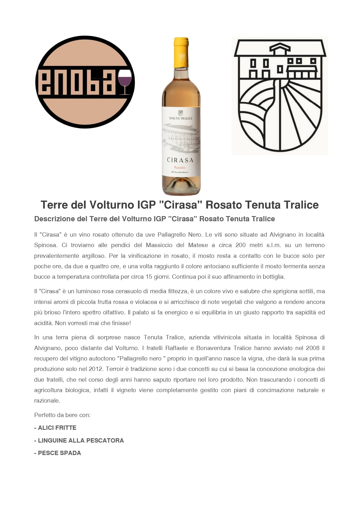 VINO ROSATO CIRASA PALLAGRELLO ROSATO IGP - 75CL - TENUTA TRALICE